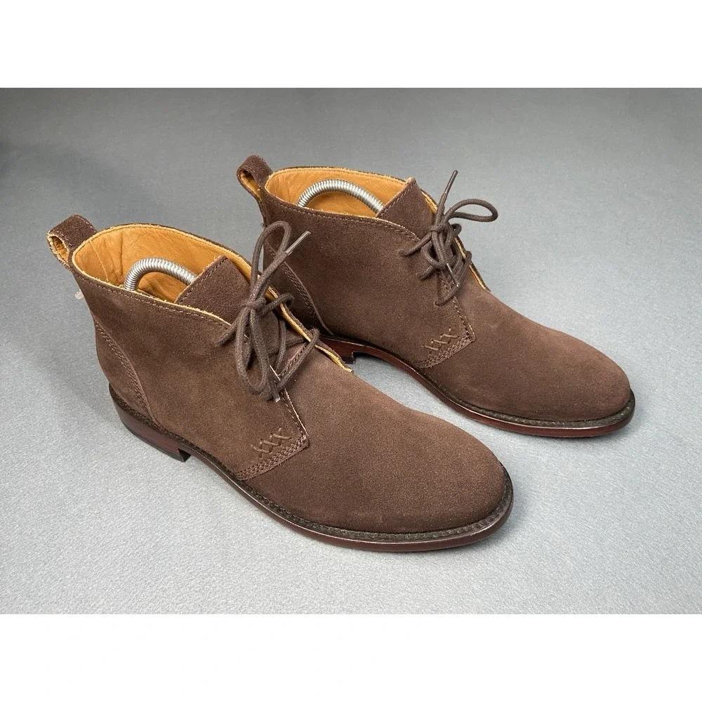 Hevias Men's Handmade Brown Suede Lace-Up Chukka Boots w/ Leather Lining